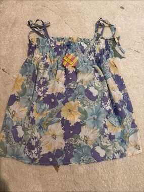 Hayden Floral Tie-Strap Tank Top - Purple, Yellow & Blue